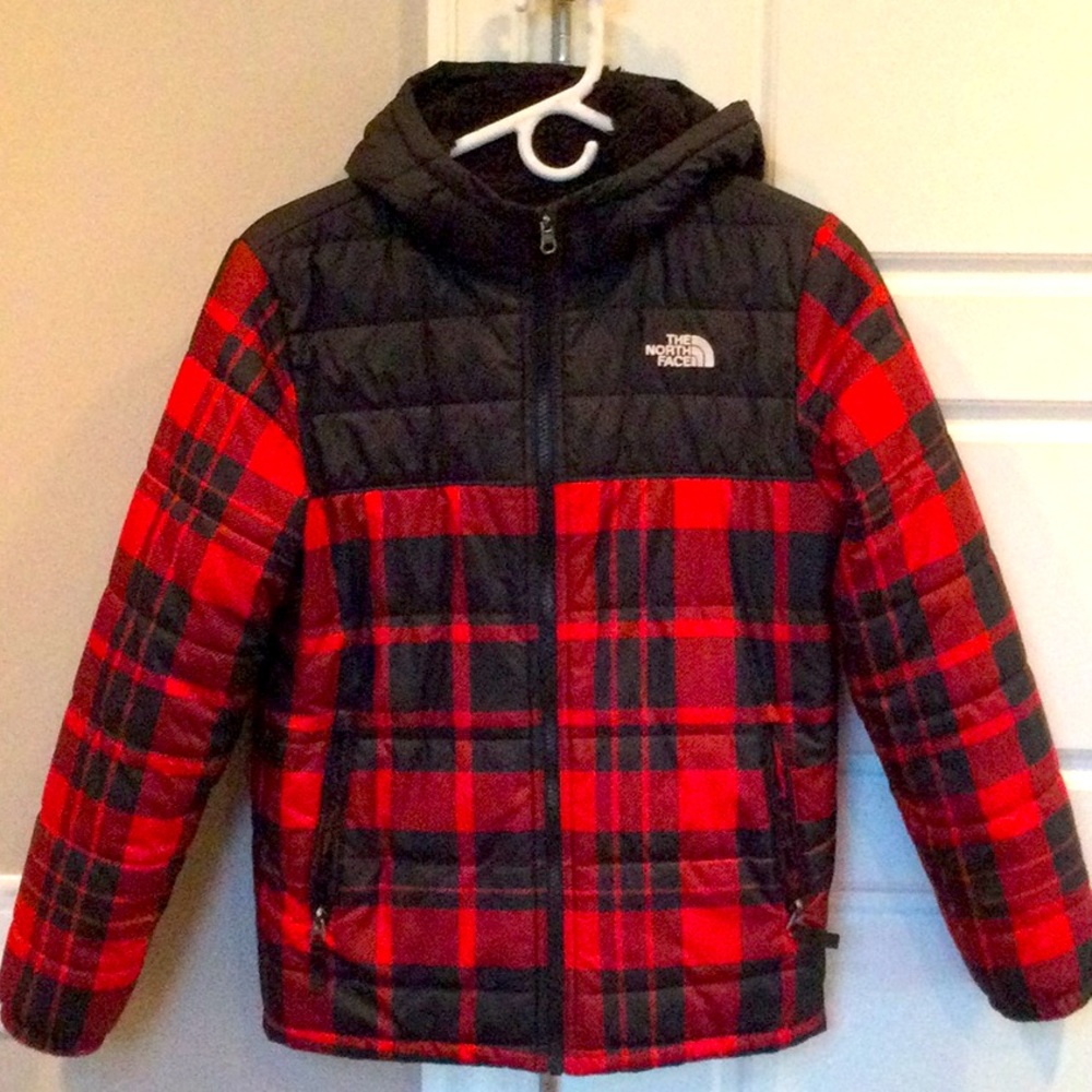 Red and black boy’s North Face coat